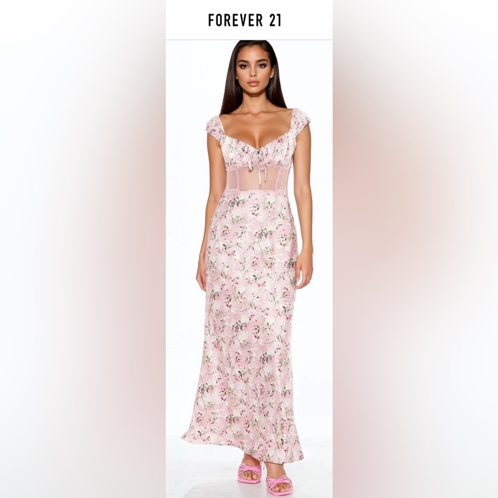 Forever 21 Floral Maxi Dress - Cream and Pink